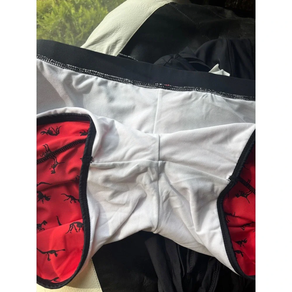 Taddlelee‎ Mens Red Dinosaur Skeleton Print Swim Trunks Board Shorts Large L
